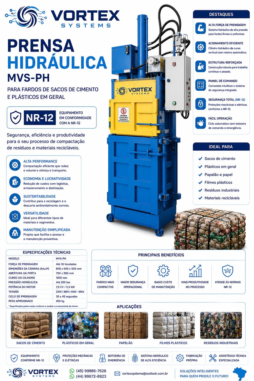Prensa hidráulica MVS-PH da Vortex Systems